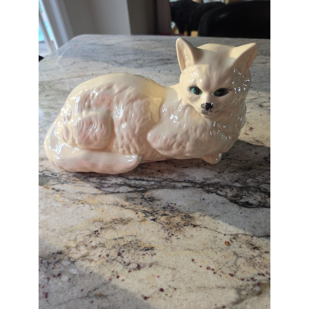 Vintage Large Ceramic Cat Statue Figurine White Persian Cat